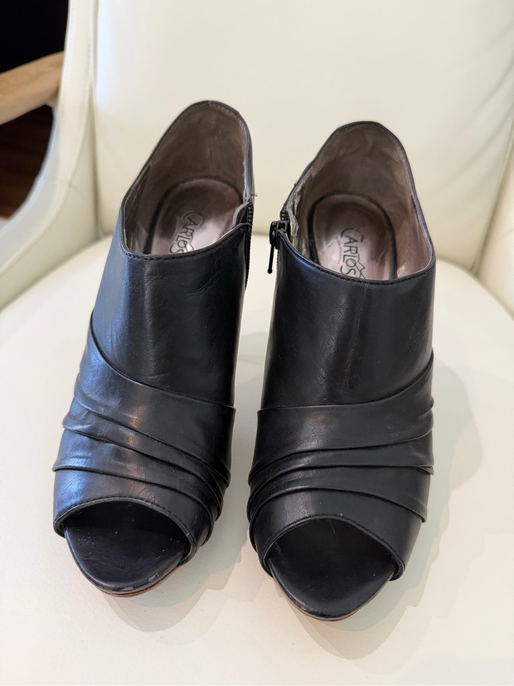Carlos by Carlos Santana Black Leather Peep-Toe Mules